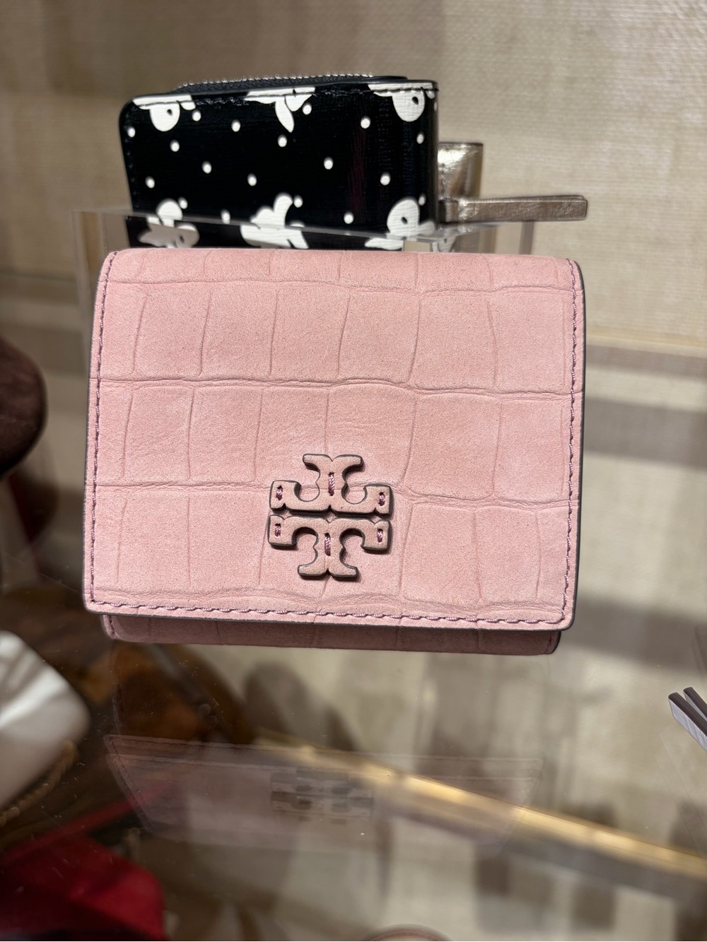 Tory Burch Pink Croc-Embossed Logo Compact Wallet blush color (limited time sale